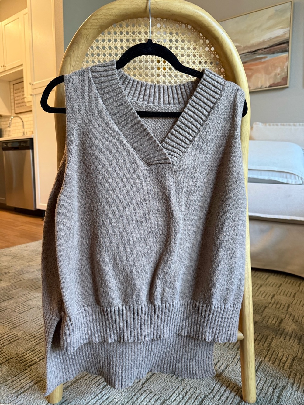 SHEIN Taupe V-Neck Knit Sweater Vest